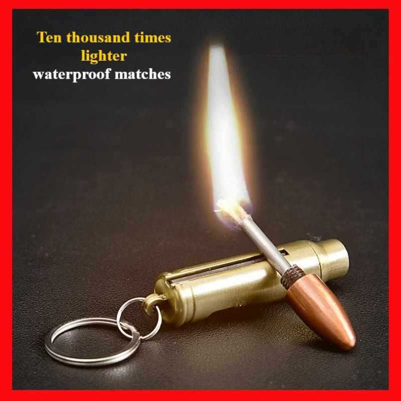4PCS Newly Personalized Metal Keychain Pendant Ten Thousand Times Match Lighter with Wine Opening Waterproof Match Lighter