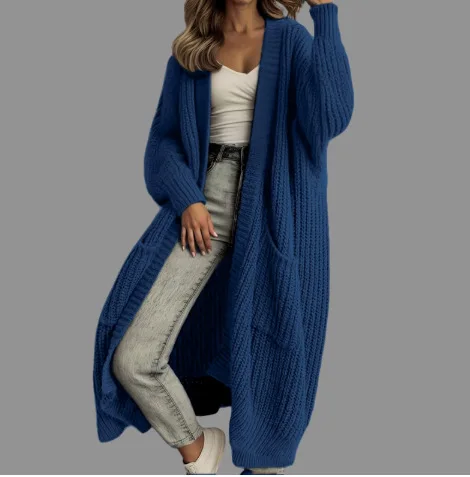 2026 New Autumn Fashion Women Clothes Scarf Collar Lantern Sleeves Pocket Loose Knits Cardigan