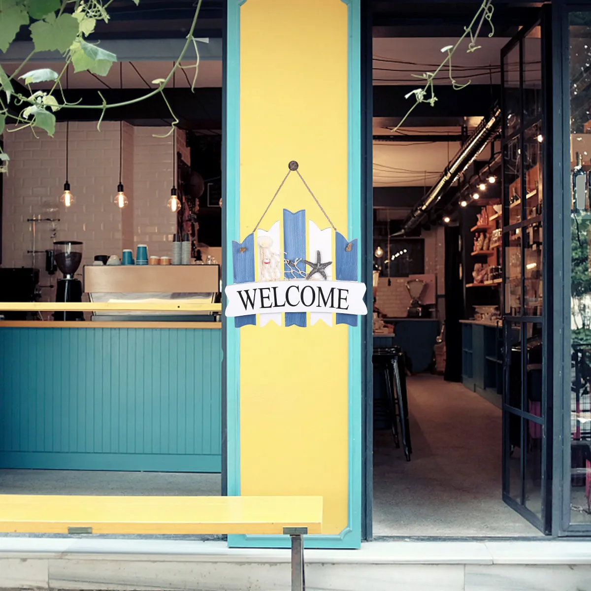 Wooden Welcome Sign Vintage Style Hanging Wall Board Indoor Outdoor Nautical Door Decor Cafe Shop Bar Decoration
