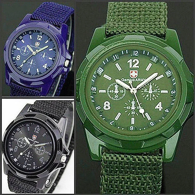 패션 Zwitserse Gevlochten Riem Militaire Gemius Zee, Land En Lucht Leger 스포츠 Horloge Groothandel