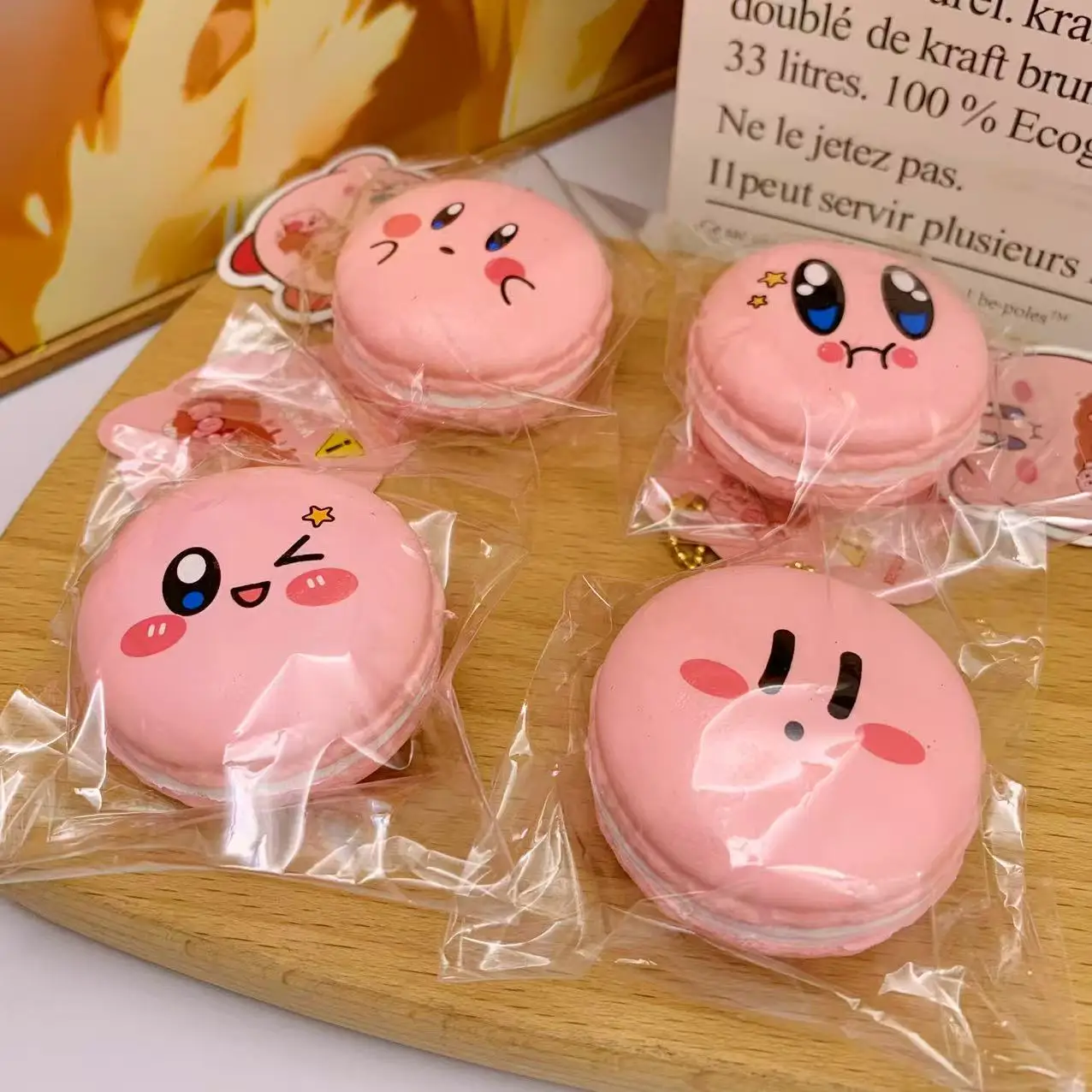 Kirby Macaron Squishy Keychain Slow Rising Stress Relief Toy Cute Anime Kirby Squeeze Charm Bag Pendant Kids Birthday Gift