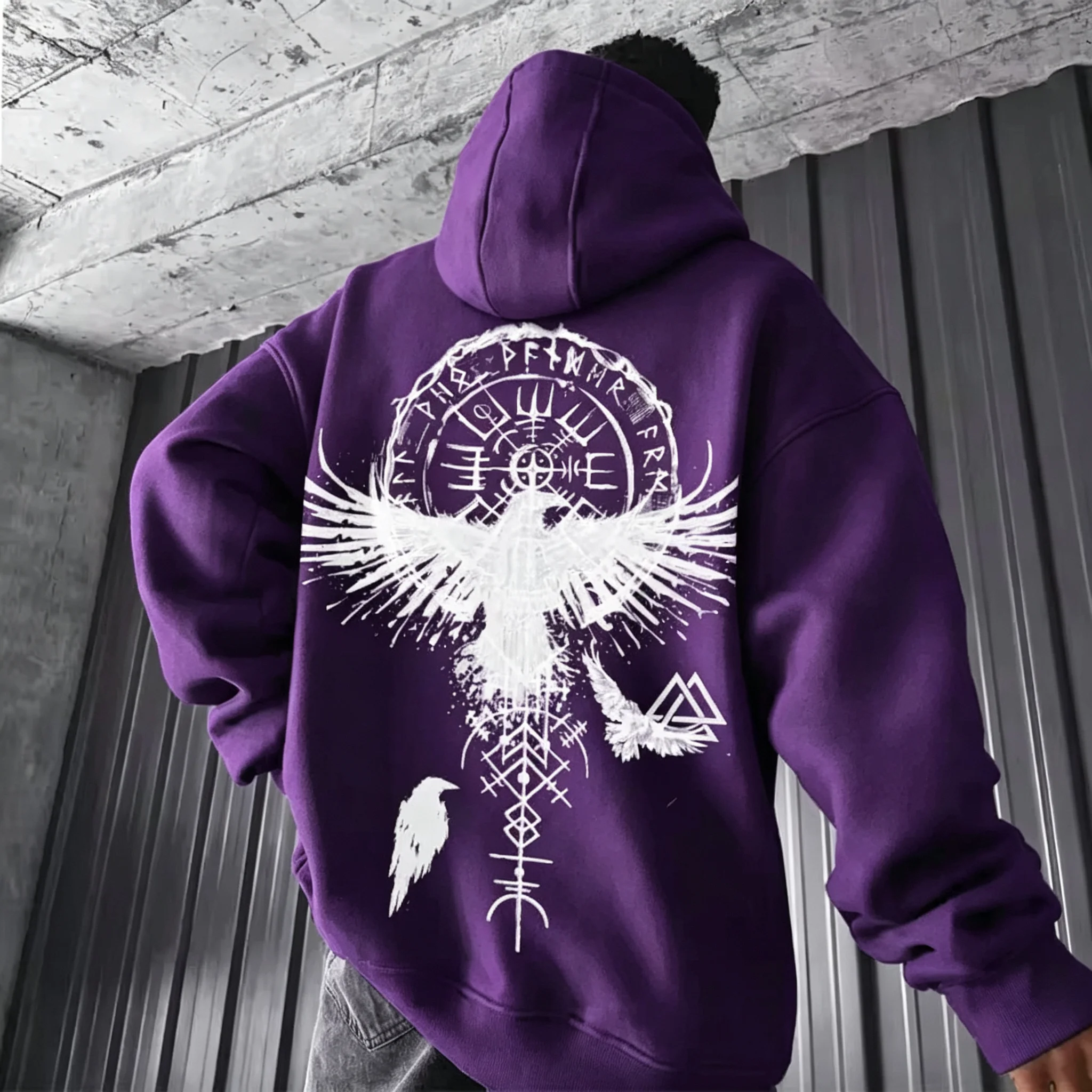 2026 Herren Y2K Viking-Totem-Adler-Print Hoodie Herbst Winter Lässiger Pullover Sweatshirt Lockerer Streetwear Alltags-Outdoor-Sport-Oberteil – Detail 23
