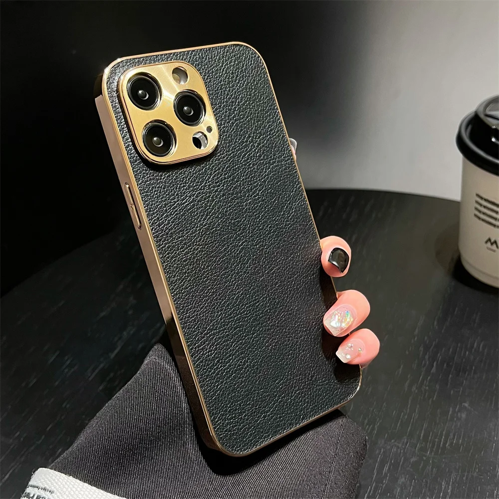 Luxus Retro Gold Stoßfest Überzug Leder Muster Fall Für iPhone 15 14 13 12 11 Pro Max Plus Kamera Schutz stoßstange Funda