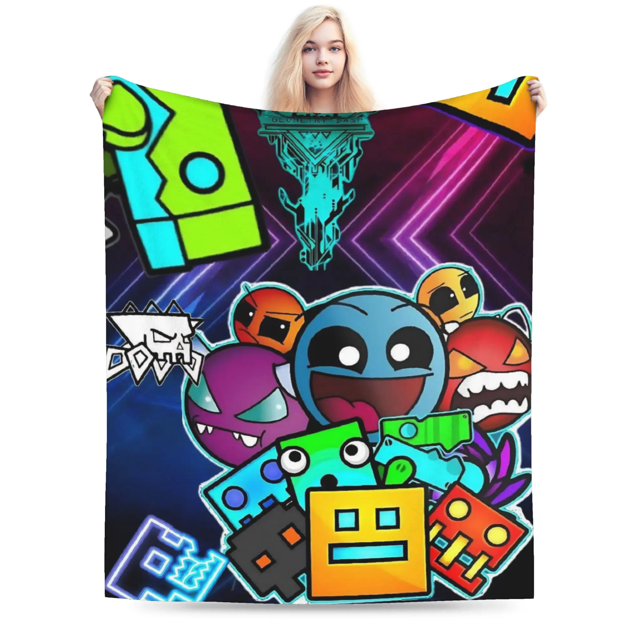 Geometry Dash Games Blanket Multi-size Soft Fuzzy Plush  Throw Blankets for Couch Sofa and Bed