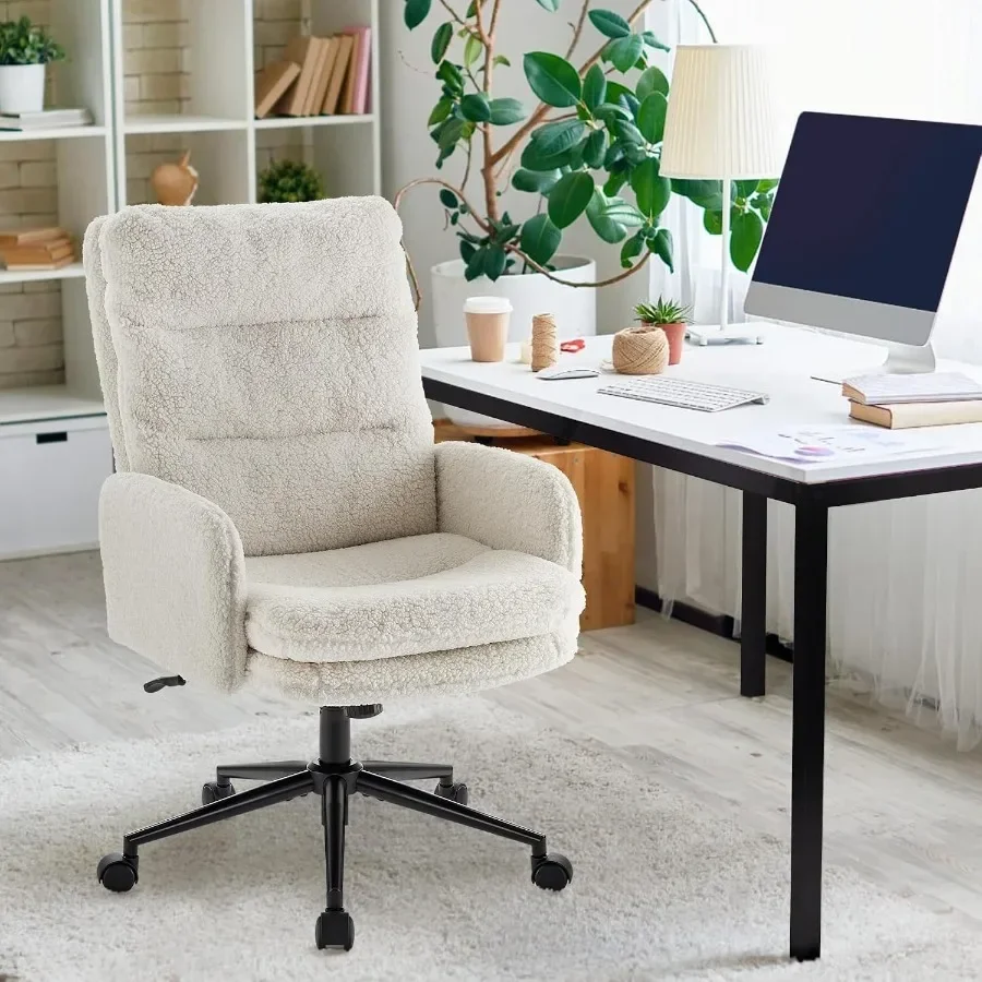 High Back Home Office Chair for Ergonomic Support, Premium PU Leather with White Finish, Adjustable Armrests and Lumbar Support