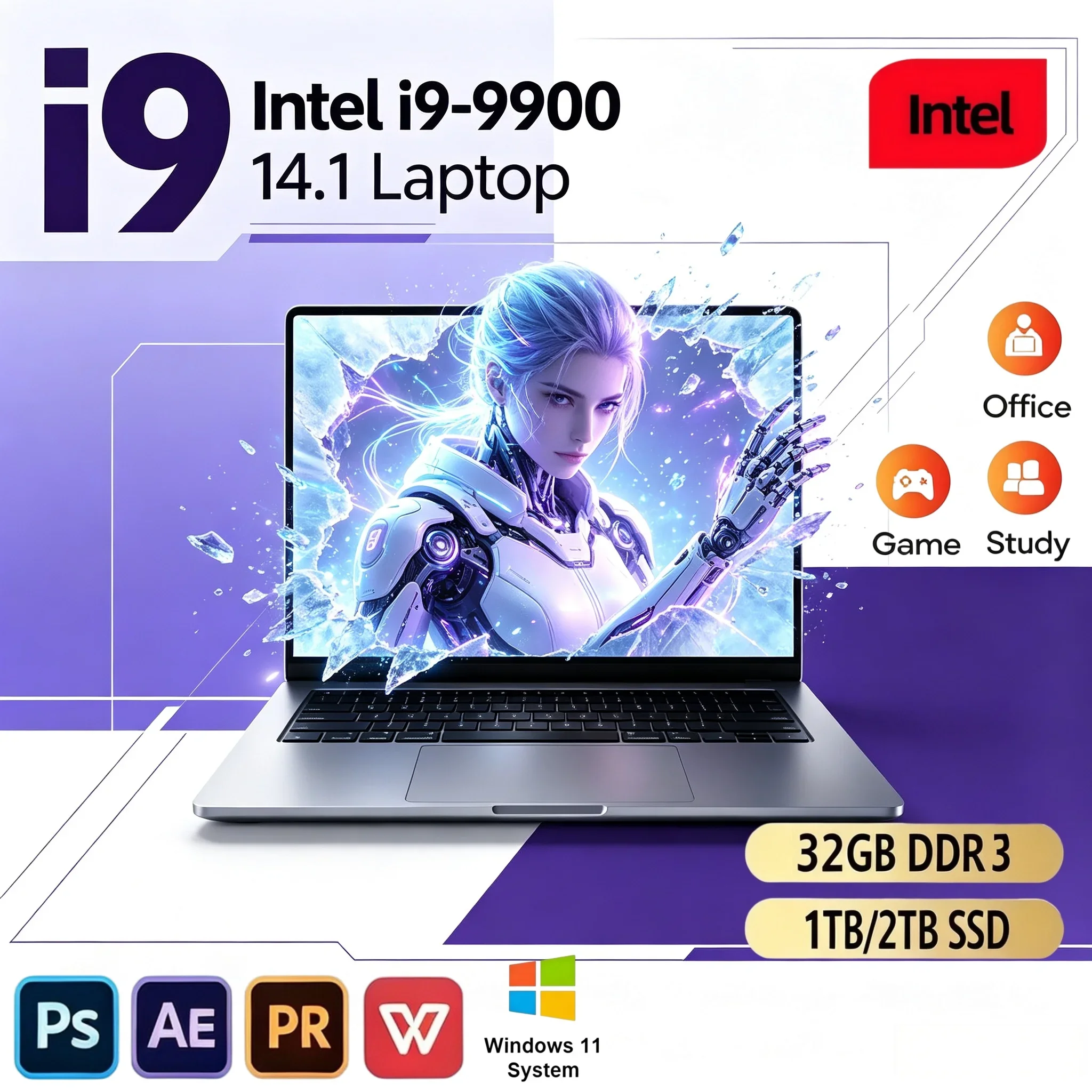 2026 New Arrival 14.1 Inch FHD IPS Notebook Intel I9-9900 120Hz Backlit Keyboard 16/32GB RAM 2TB SSD Win11 Business PC