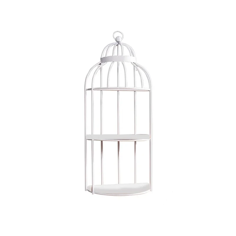 

American Retro Storage Holders Iron Wall Hanging Creative Bird Cage Living Room Indoor Bar 2layer Shelves Vintage Decorative