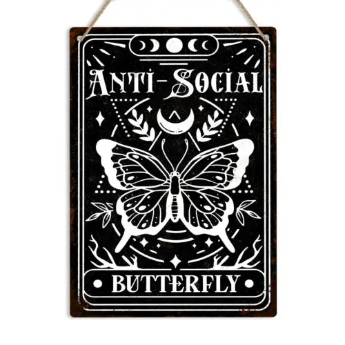 Anti Social Gothic Decor Metal Sign Tarot Card Wall Plaque Goth Gift