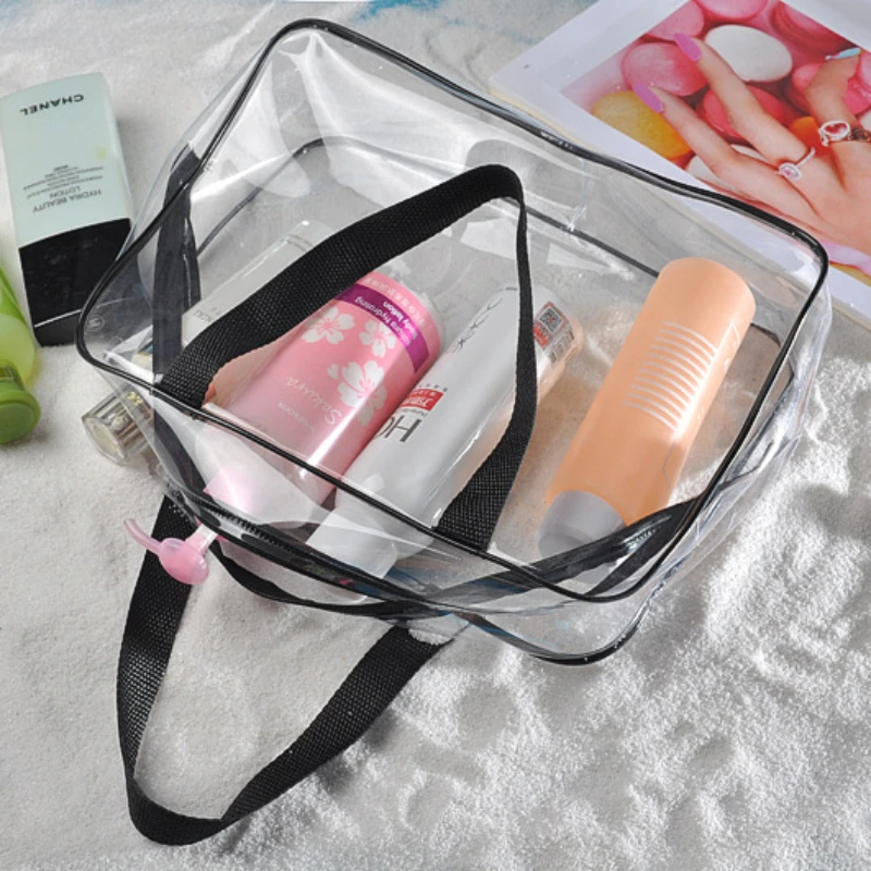 Transparent travel toiletry bag Multi-functional waterproof organiser black PVC handheld three-size environmental protection bag