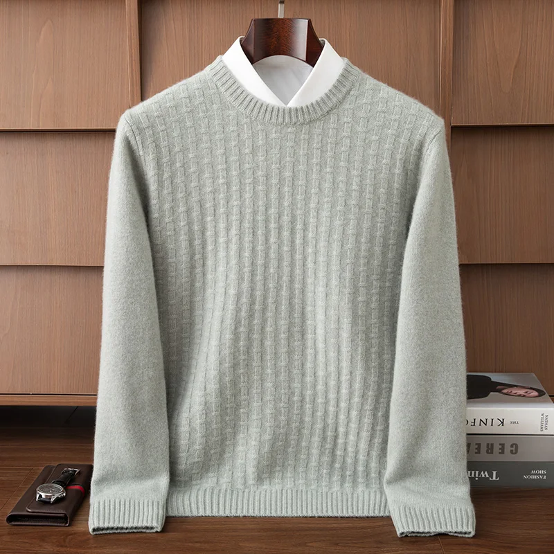 

Толстые мужские кашемировые пуловеры, свитер, осень-зима, с круглым вырезом, с рукавами реглан, жаккардовый трикотаж из 100% чистого козьего кашемира, модные топы