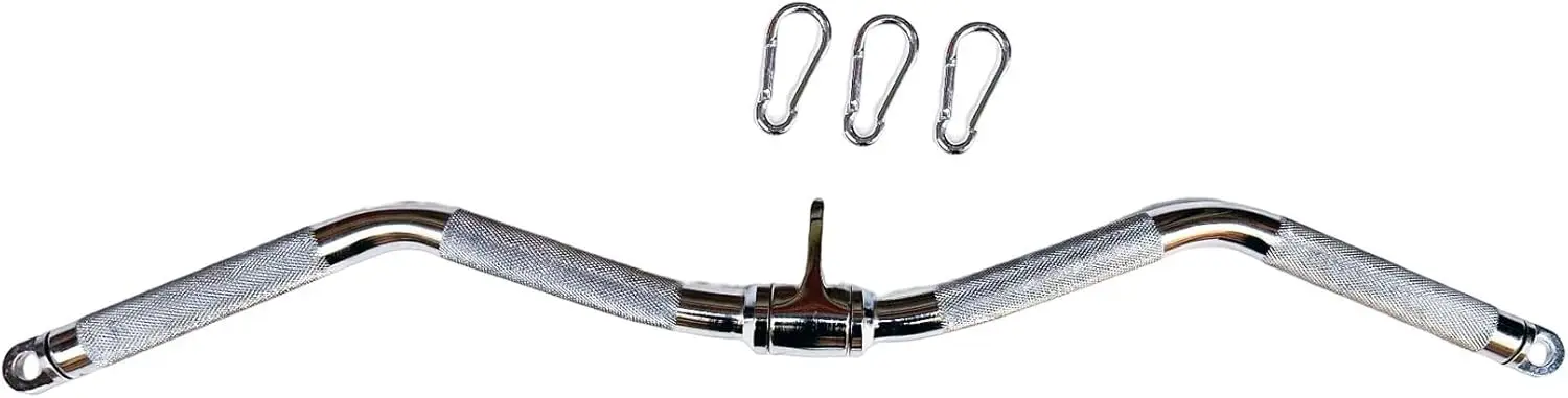 Barra giratoria multiejercitadora Lat pull Down & Curl, barra de prensa de tríceps de acero sólido cromado de 30 pulgadas con empuñaduras de goma