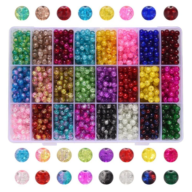 Crackle Lampwork Glass Beads Handcrafted Round Loose Spacer Beads for Bracelets Necklaces Jewelry Making 6Mm