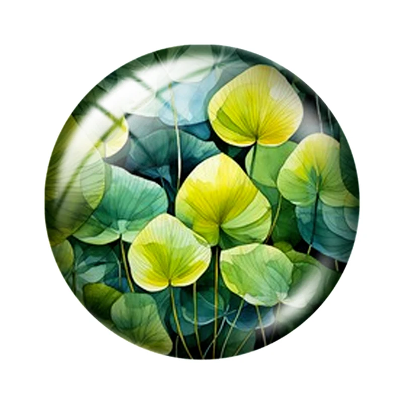 Watercolor green plants 10pcs 12mm/16mm/18mm/25mm Round Photo Glass Cabochon Demo Flat Back Making findings Price: CNY 12.48 / p