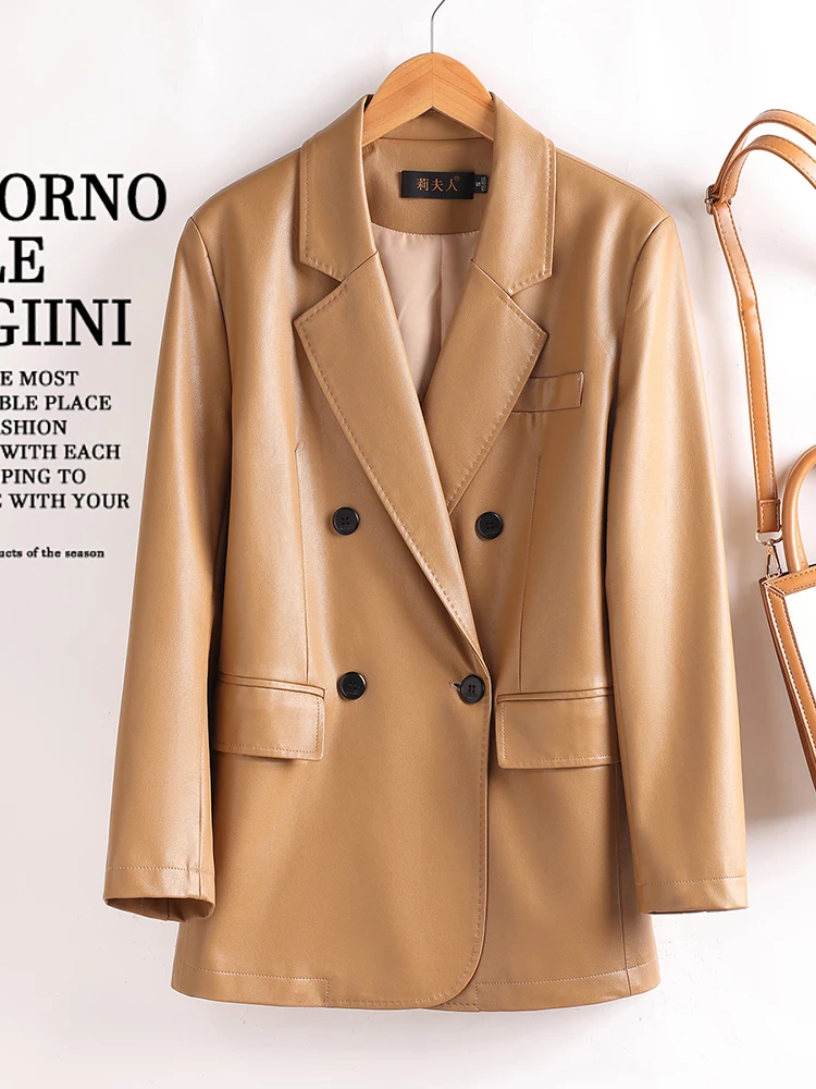   Nouvelle Veste en Cuir Véritable pour Femme, Coupe Ample Décontractée, en Peau de Mouton, Tendance Automne 2025, Gilet en Cuir Chic pour le Quotidien