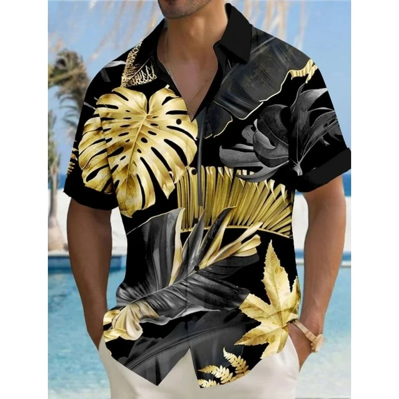 Luxury Leaf Graphic Hawaiian Shirt For Men Exquisite Plants 3D Print Shirts Summer Street Short Sleeves Tops Lapel Button Blouse