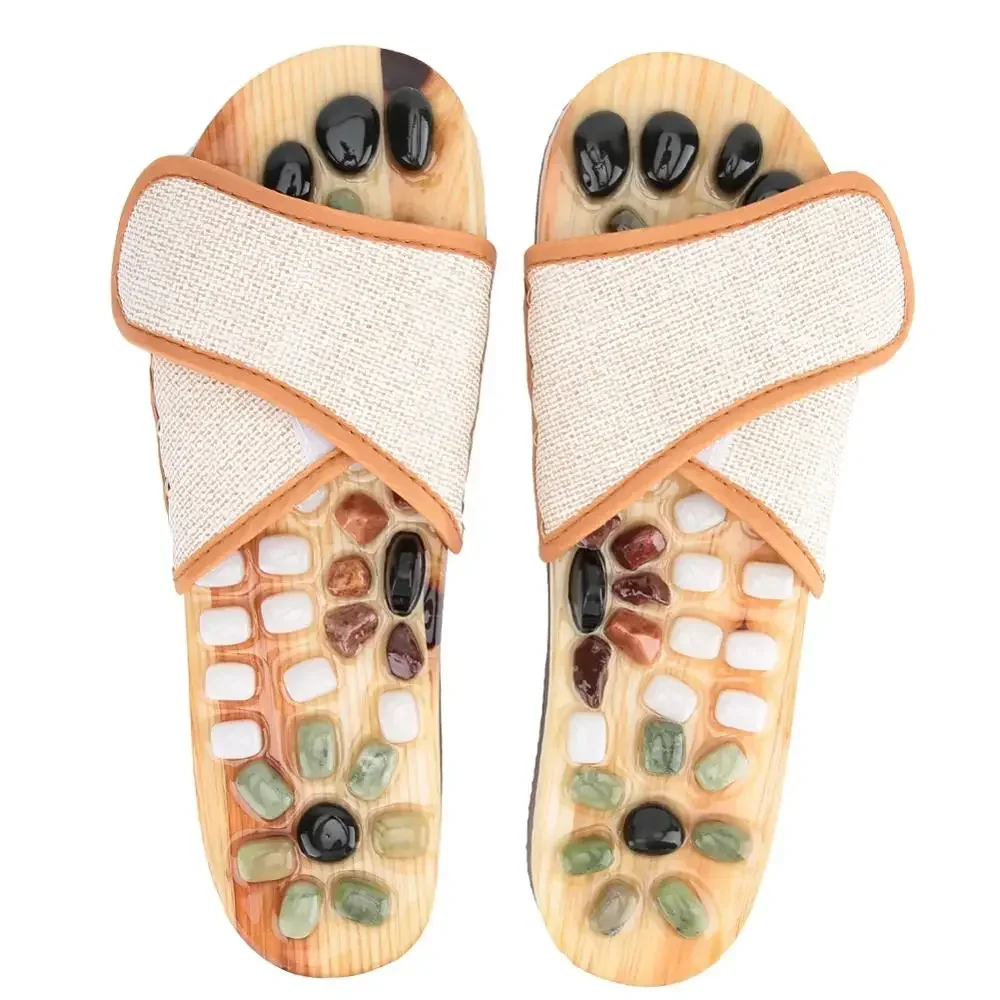 2 Colors Unisex Natural Agate Stone cobblestone Foot Massage Slippers Relieve Arthritis Plantar Fasciitis Acupoints Health Care