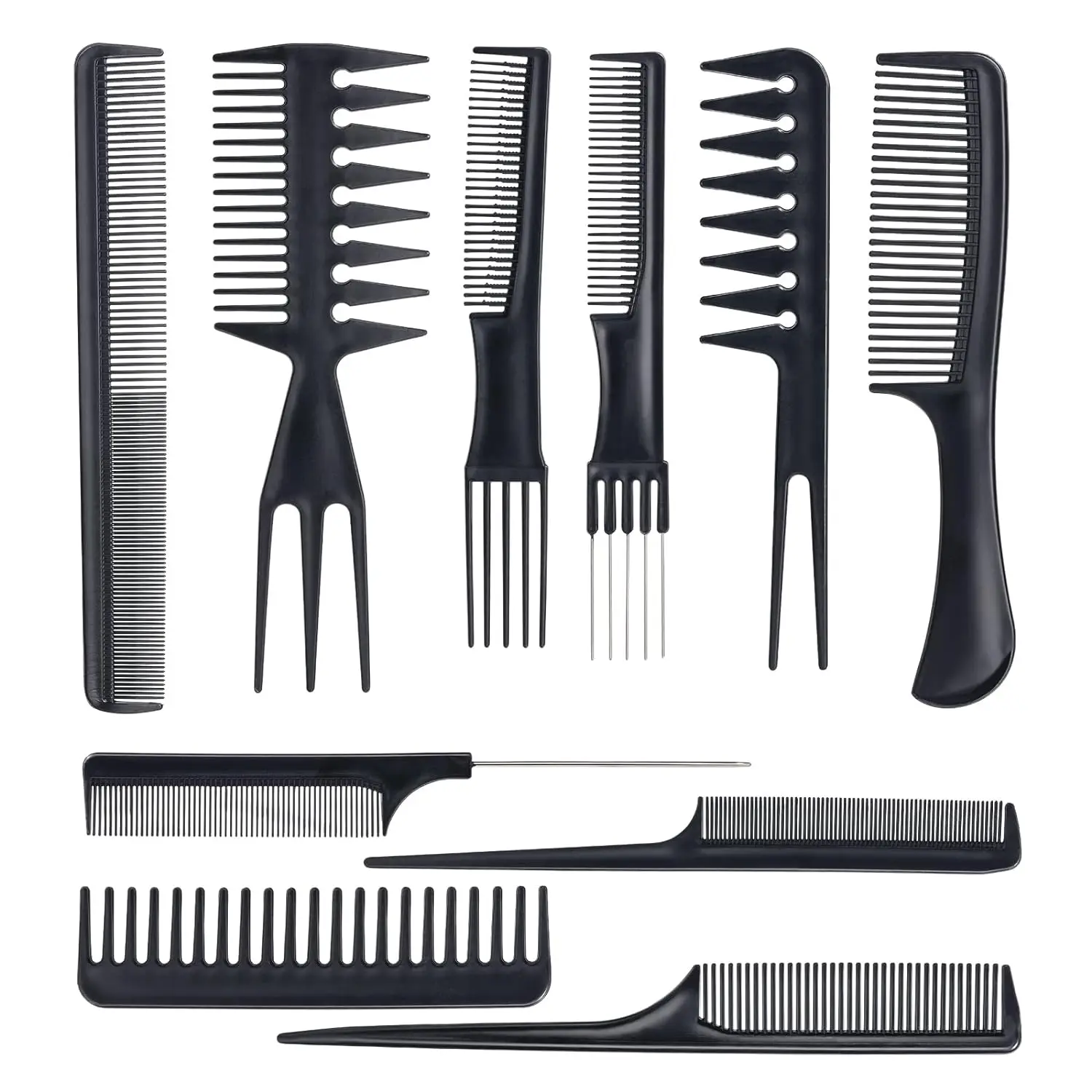 10-pieces hairdressing comb set ,hairdressing comb set, salon anti-static stylist comb and clip set