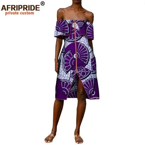 2025 African Casual Dress for Women Summer Strapless Knee-length Sexy Women Straight Cotton Dress Ankara Print Clothes  A7225141