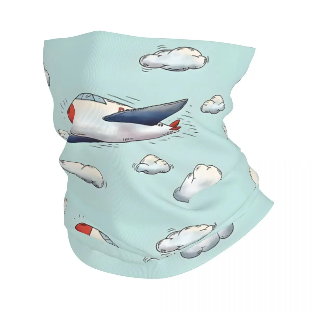 Airplane And Clouds Hand Drawn Mask Scarf Neckerchief Neck Face Mask Polyester