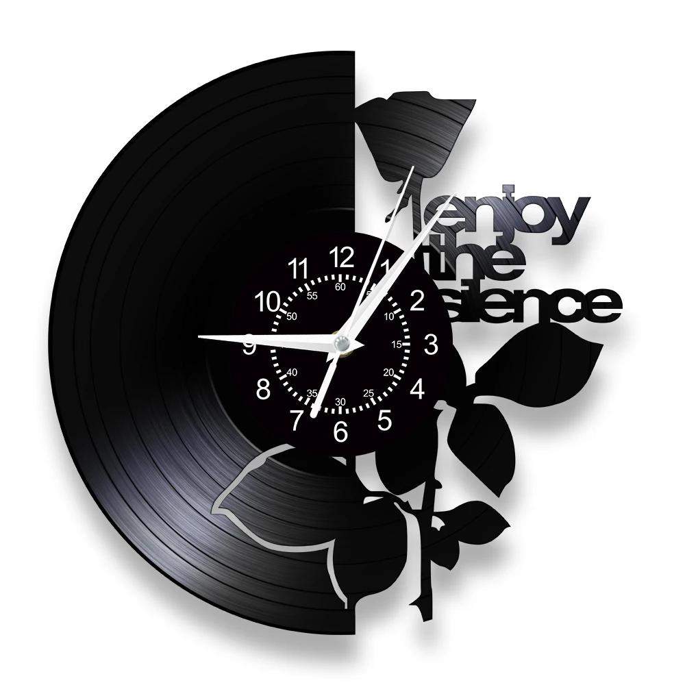 Enjoy the Silence Vinyl Record Wall Clock For Music Studio Inspirational Lyrics Rose Artwork Music Album Silent Quartz Clock