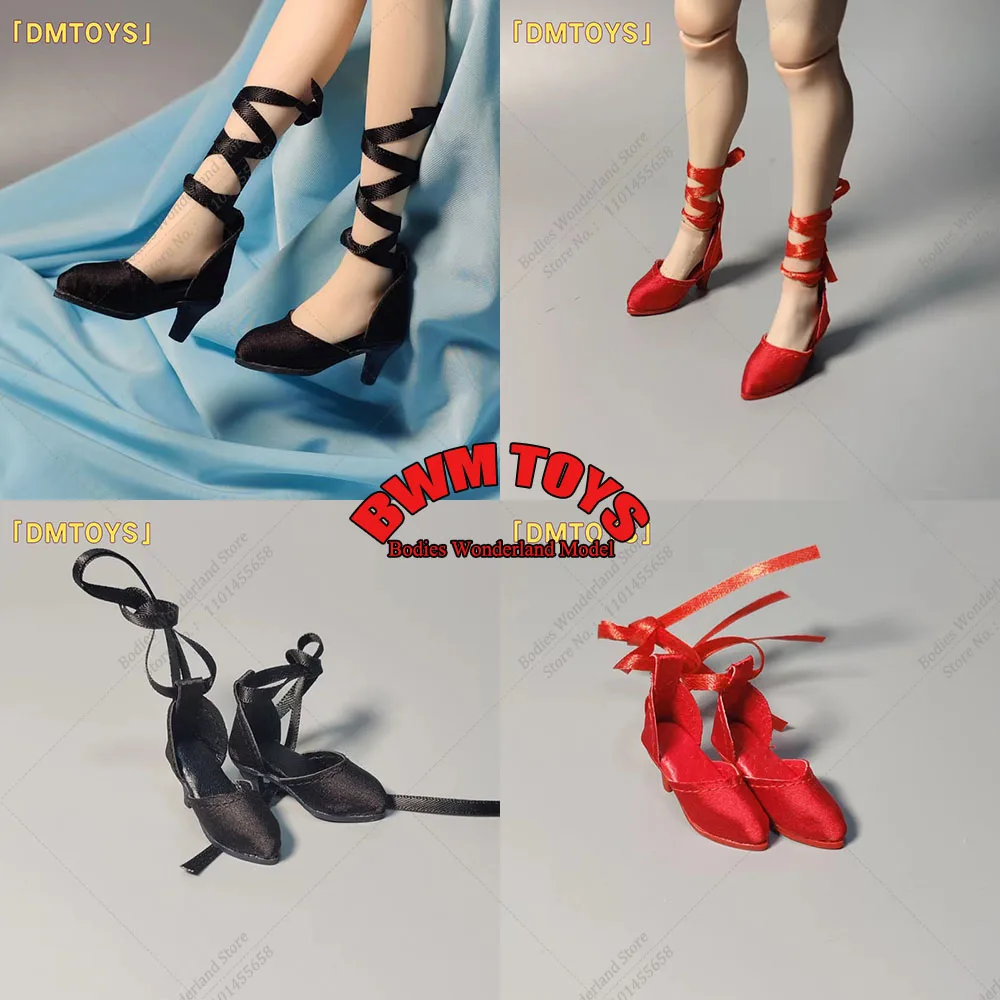 DMTOYS Black Red Color 1/6 Scale Women's Strapped High Heels  Shoes Model Fit 12'' Soldier Action Figure Body Dolls