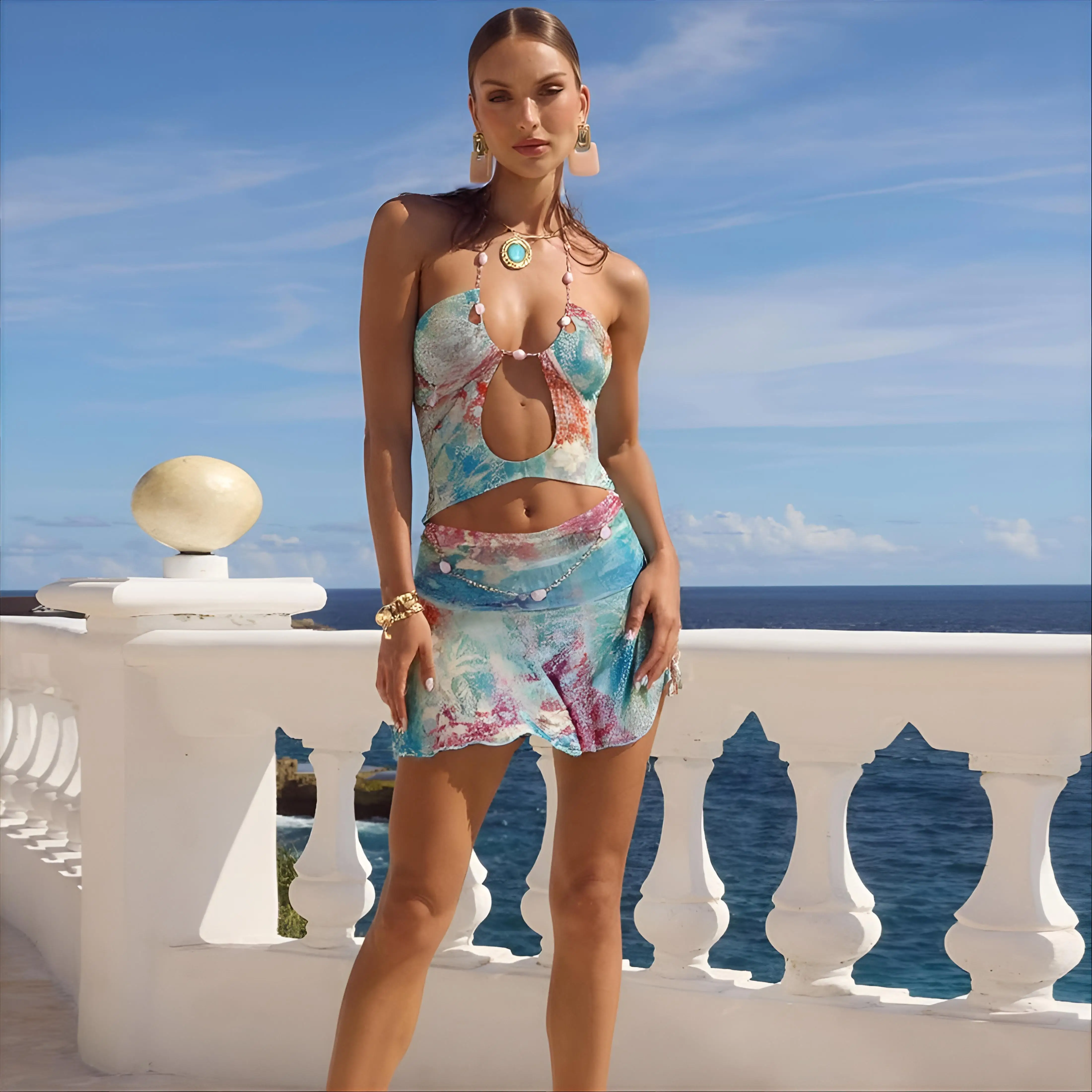 

Cover Up Top Women Crochet Lace Cover-Up Boho Style Breathable Beach Dress Openwork Oversized Holiday V-Neck Sleeveless Tassels