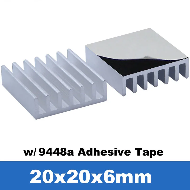 10pcs/lot Aluminum Heatsink 20*20*6mm Electronic Chip Radiator Cooler w/ Thermal Double Sided Adhesive Tape for IC,3D Printer