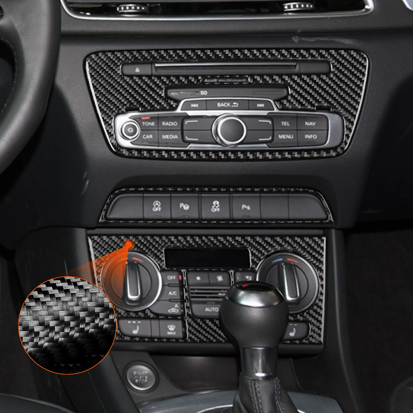 Para audi q3 2015 2016 2017 2018 adesivo interior de fibra carbono painel console central painel mudança engrenagem estilo acessórios do carro
