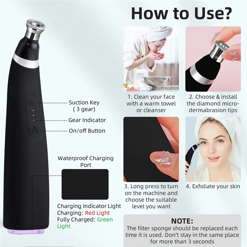 【POPOLARE】 Dispositivo esfoliante portatile per la rimozione dei punti neri con microdermoabrasione per la pulizia del viso