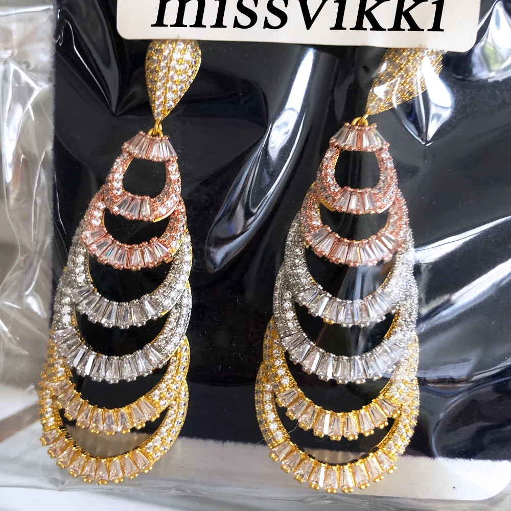 

Missvikki Charms Fashion Luxury Flower Earrings Full Mirco Paved Crystal Zircon Dubai Wedding Drop Earrings Gift Jewelry