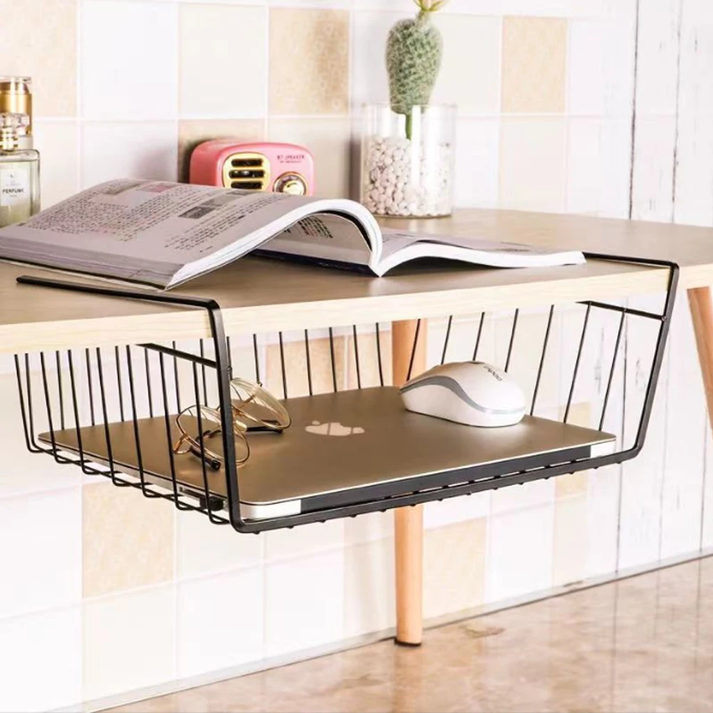 Multi Functional Shelf Desk Cabinet Storage Rack Under Table Hanging Mesh Basket Wardrobe Holders Metal Iron Kitchen Organizer