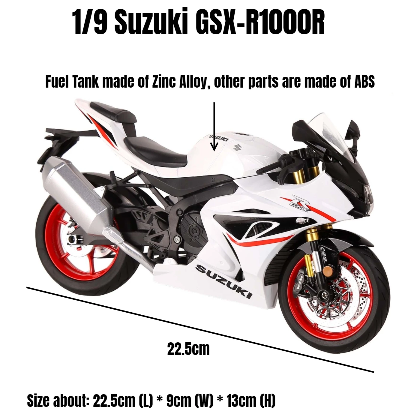 1/9 Suzuki GSX-R1000R Toy Motorcycle For Children Racing Model Diecast Miniature Large Size Lightable Collection Gift Boy Kid