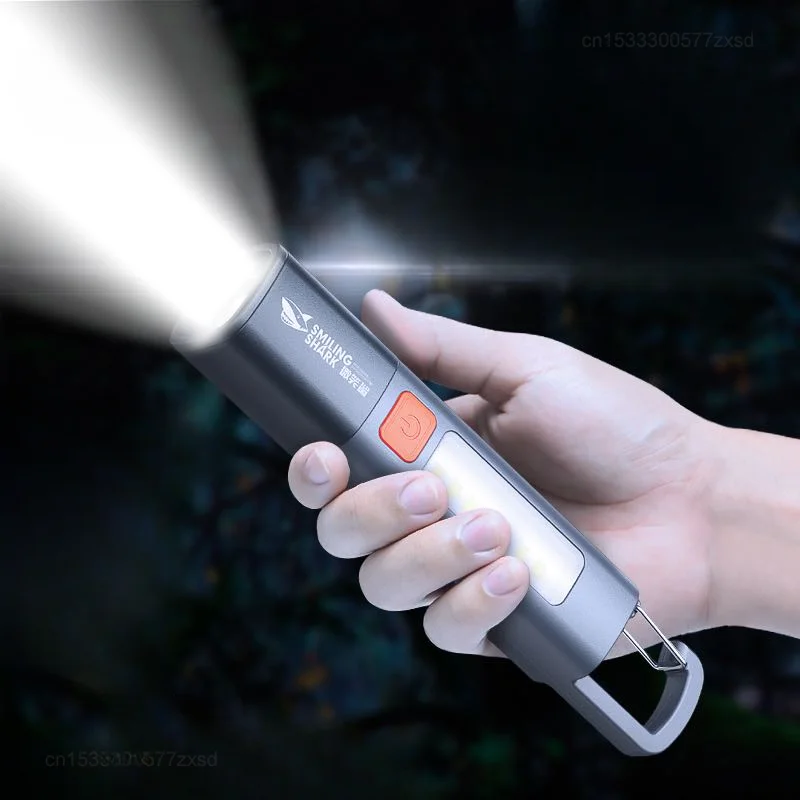 Youpin SMILING SHARK Outdoor Flashlight Portable Strong Light Variable Focus with Floodlight Side Lights Long Range Rechargeable