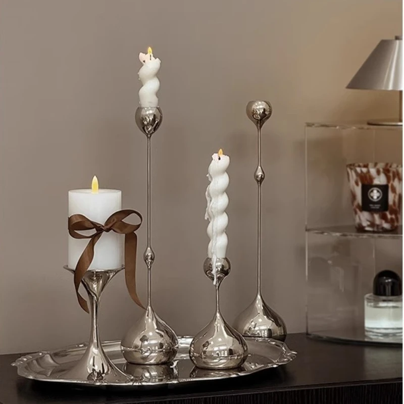 

Silver Teardrop Candle Holder Elegant Table Centerpiece Modern Luxury Atmosphere Candle Stand Minimalist Drip Design Home Decor