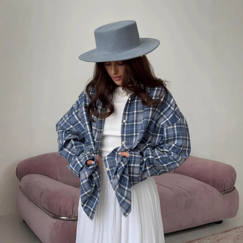

New European and American Fashion All-Match Retro Street Style Shirt Summer Simplicity Loose Long Sleeve Checked Shirt