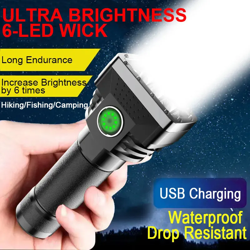 

High Bright 6 LED Flashlight Portable Mini Torch Outdoor Camping Emergency Lighting Lamp Small Spotlight With Power Display