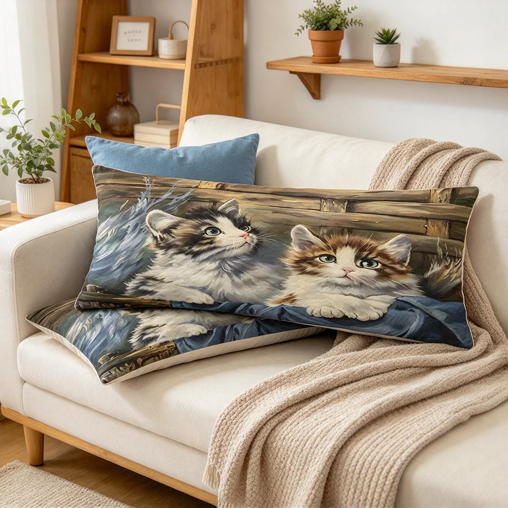 Realistic Cat Basket Print Rectangle Pillow Covers, Home Decor, Sofa Couch, Bedroom Living Room, Polyester, Machine Washable