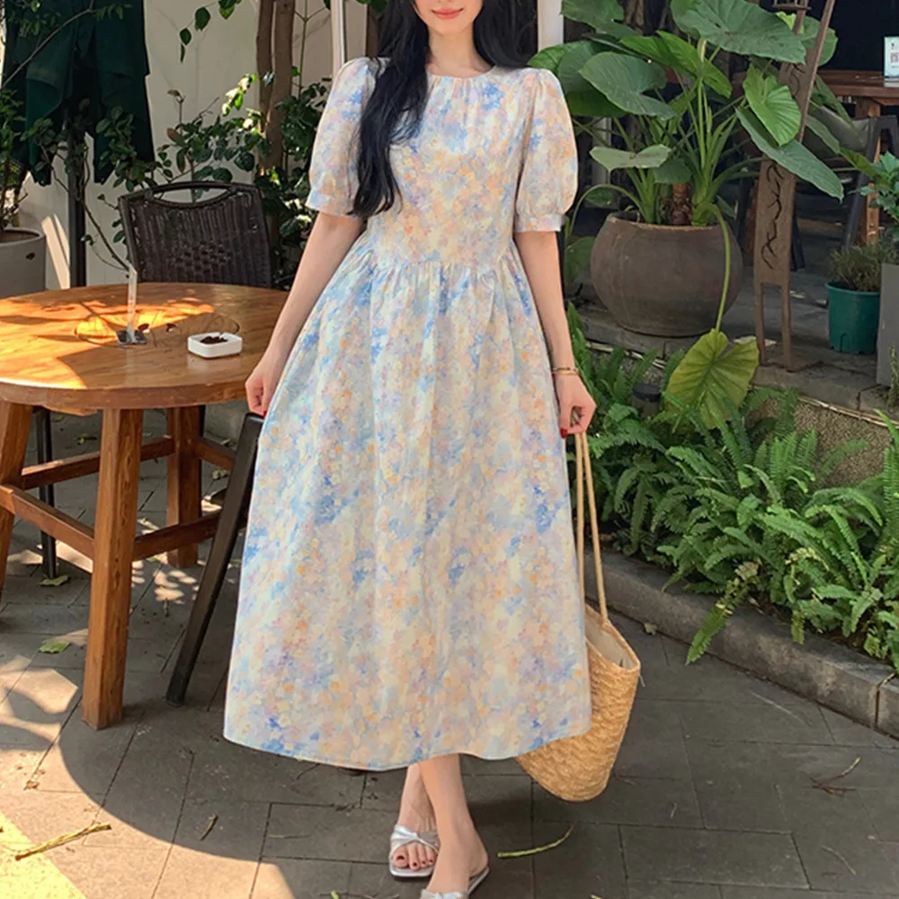 Suelto coreano Sle estampado Floral Maxi Dr redondo Neline ocultar el vientre de talla grande novedad de verano llegada adelgazante Dr de las mujeres