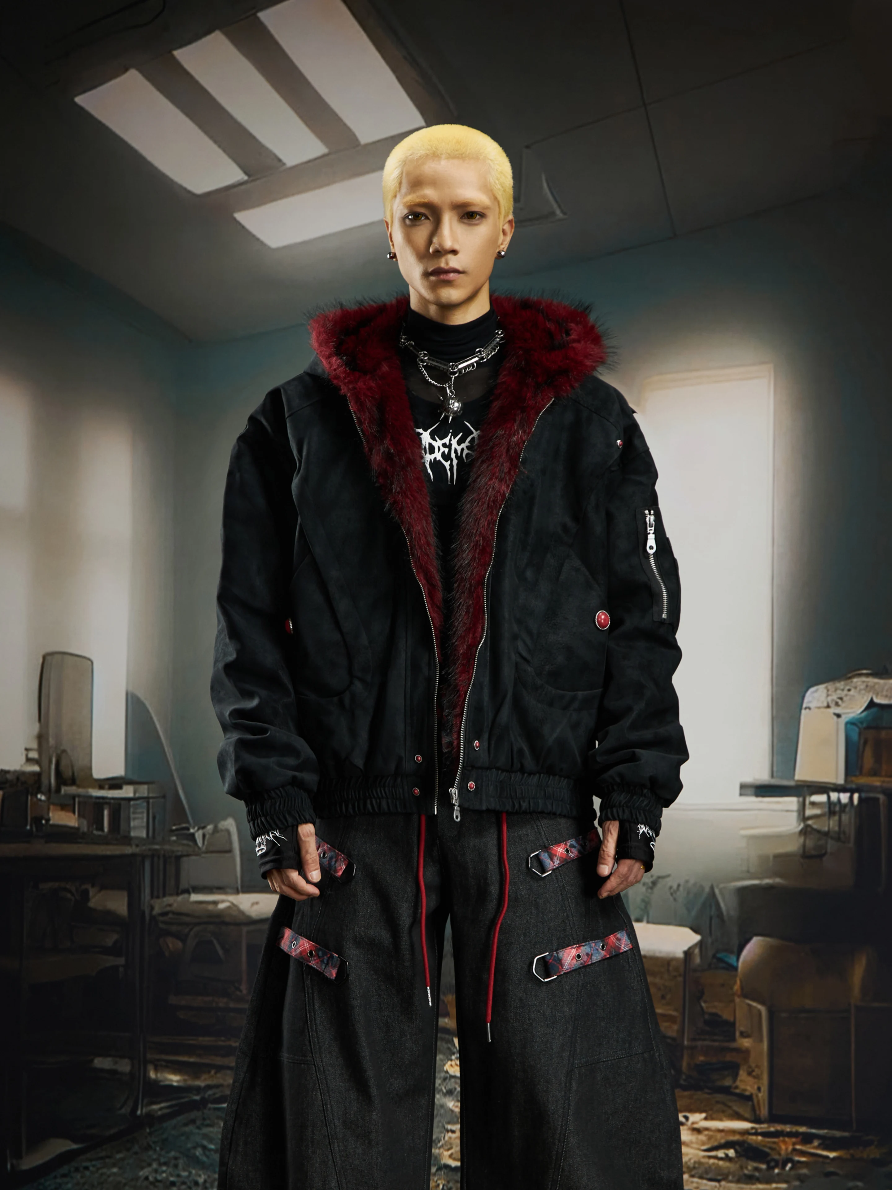 Retro Red Suede Short Thickened Cotton Jacket Men's Loose Fit Warm Fashion Urban Style Casual Hooded Coat Youth Winter Outerwear