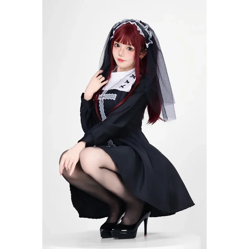 

Nun Cosplay Costume Women Fancy Dress Halloween Party Role Play Outfit Adult Sisters Dress Black Fancy Cosplay Dress Carnival