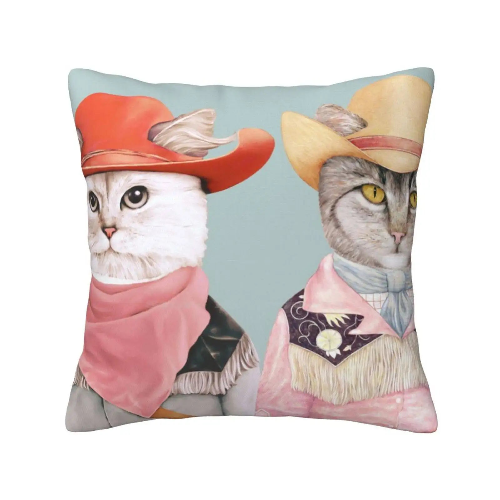 Cowboy Cats Funny Cute Decor Square Pillowcase Colorful Cats Cowboys Rodeo Lgbtq Animals Miaximalist Cowgirl Meowdy Howdy