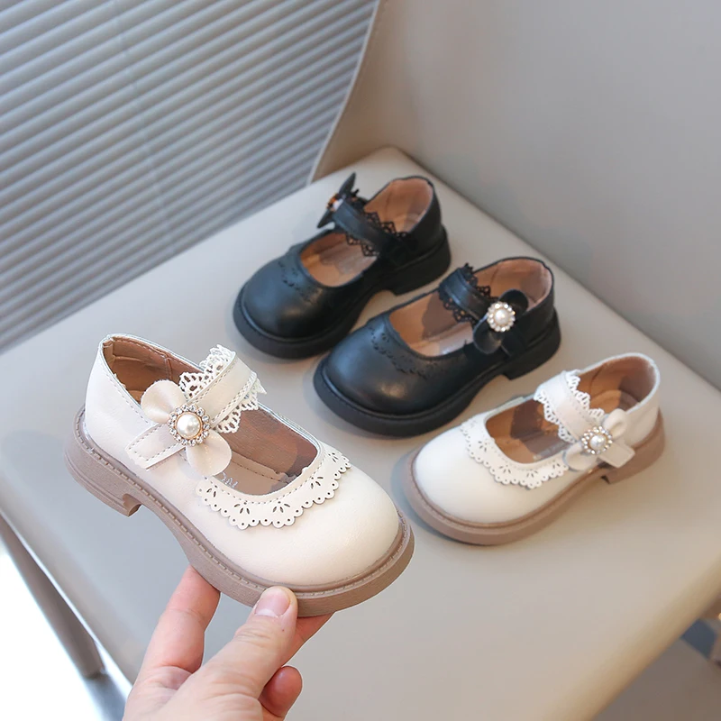 

Children's Casual Shoes Elegant Pearl Butterfly Knot Girls Comfortable Princess Shoes Fashionable Spring Rubber Upgraded Model