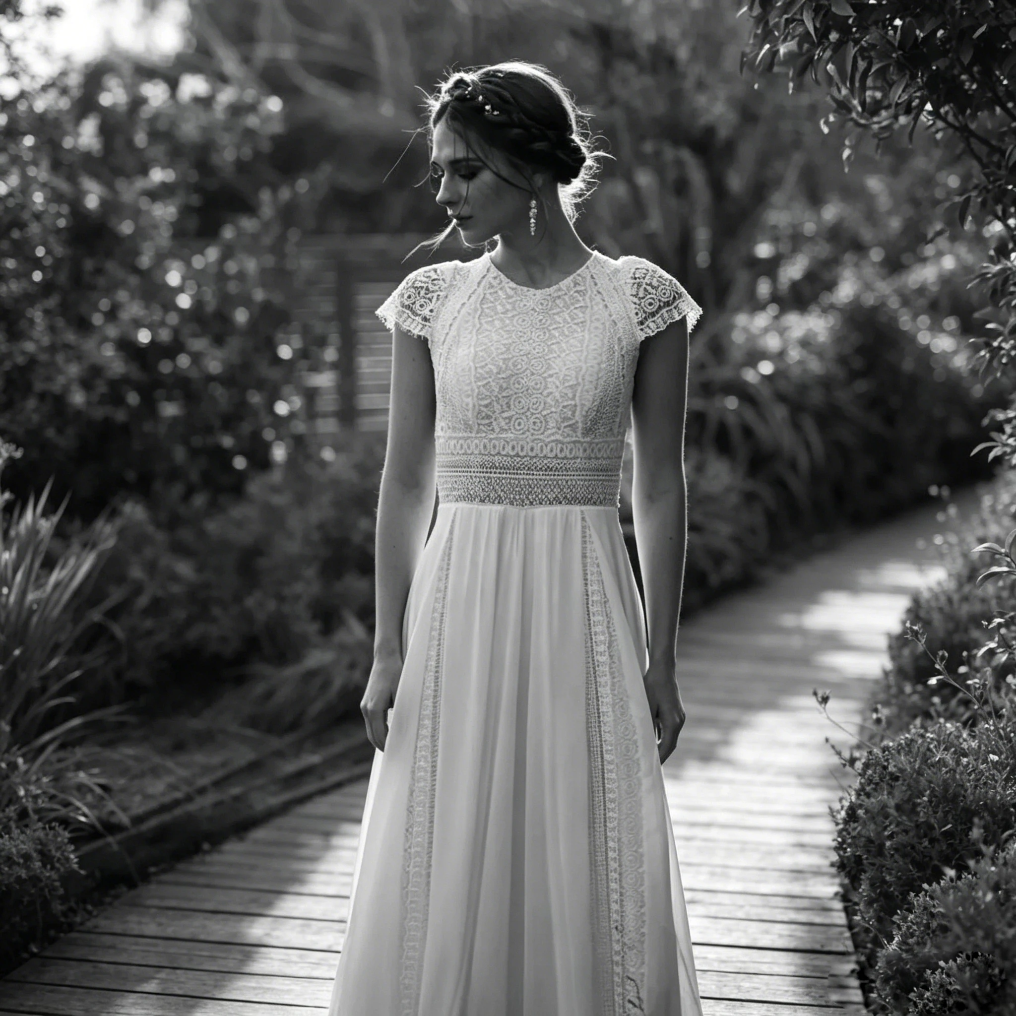 vintage boho beach wedding dress Beach Floral Mermaid Plunging Boho Lace Wedding Dress with Sweep Train, White-Nude / 18