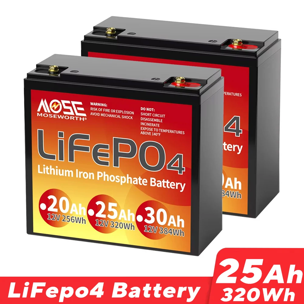 12V 25Ah Lithium LiFePO4 Deep Cycle Battery  Deep Cycle Rechargeable Lithium Iron Phosphate Battery for Solar Fish Finder Marine