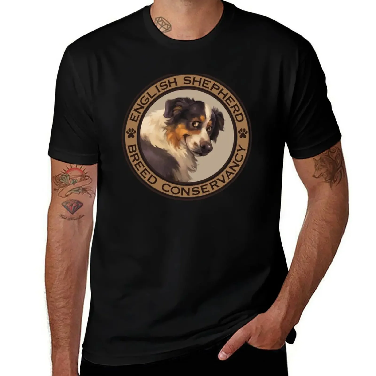 English Shepherd Breed Conservancy Tan Circle- Black Tri T-Shirt Anime t-shirt sublime sweat shirts, men