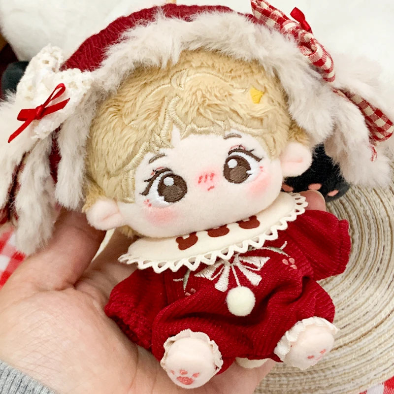 Handmade 3pc/set 10m/20cm Doll Clothes Velvet Rabbit Cake Red Suit Head Band Jumpsuit Saliva Towel Dolls Accessories Outfit