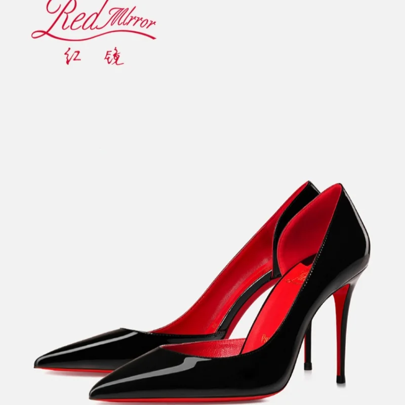 

Elegant Woman Heels Black Pointed Toe Hollow Shallow Pumps Luxury Designer Shoes Women' Red Bottoms High Heels Ladies Prom Shoes