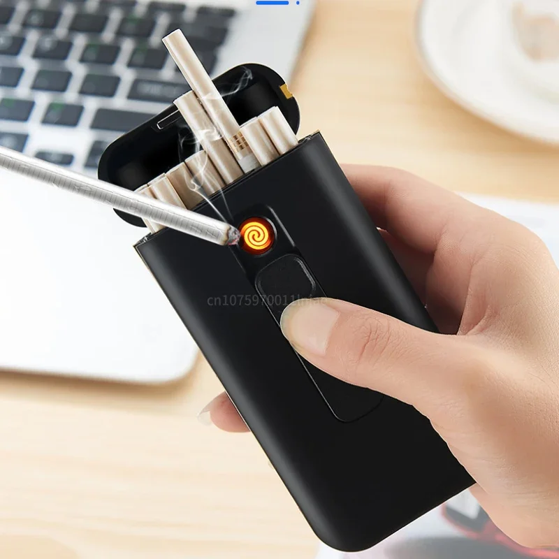 Brand Plastic Ordinary Thin 20 Cigarette Case With Lighter USB Rechargeable Ultra Thin Cigarette Case 119*56mm