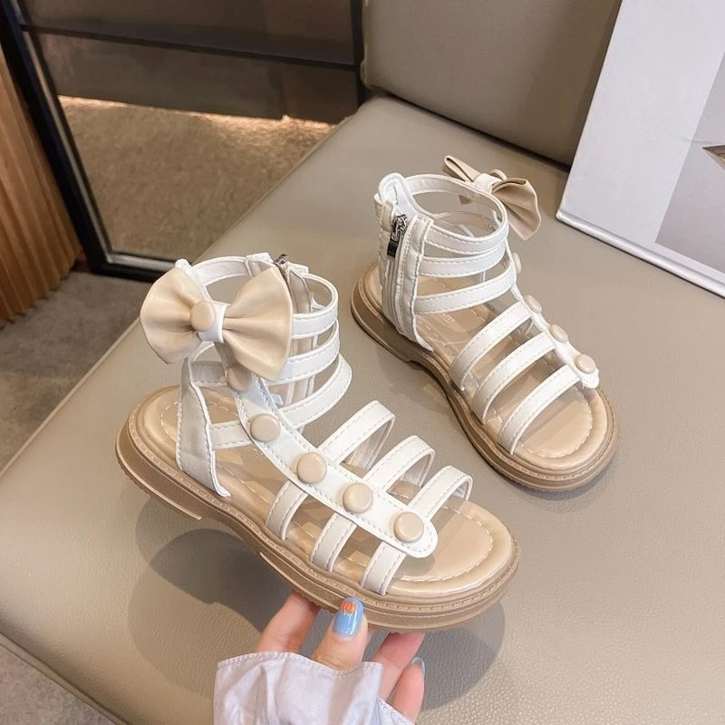 

2026 Summer New Fashion Girls Roman Sandals Princess Style Short Boots with Double Zipper
