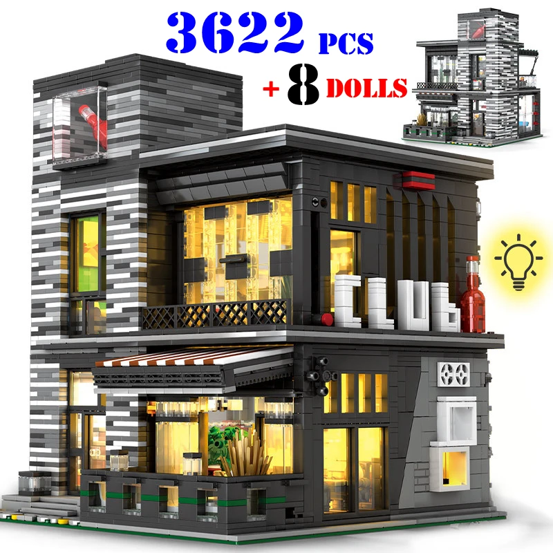 

Modern 86008 Panoramic Lighting Version Club Bar Street View Building Assembly Building Blocks Model Toys For Children